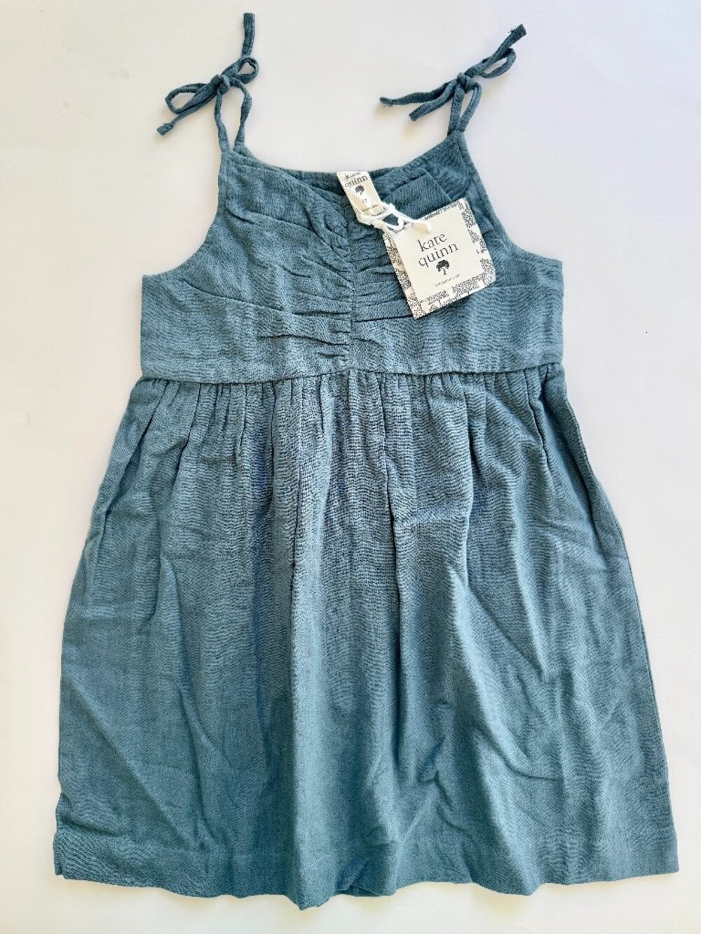 NWT Kate Quinn Girls Solid Dress Sz 4T Slate Blue Organic Cotton